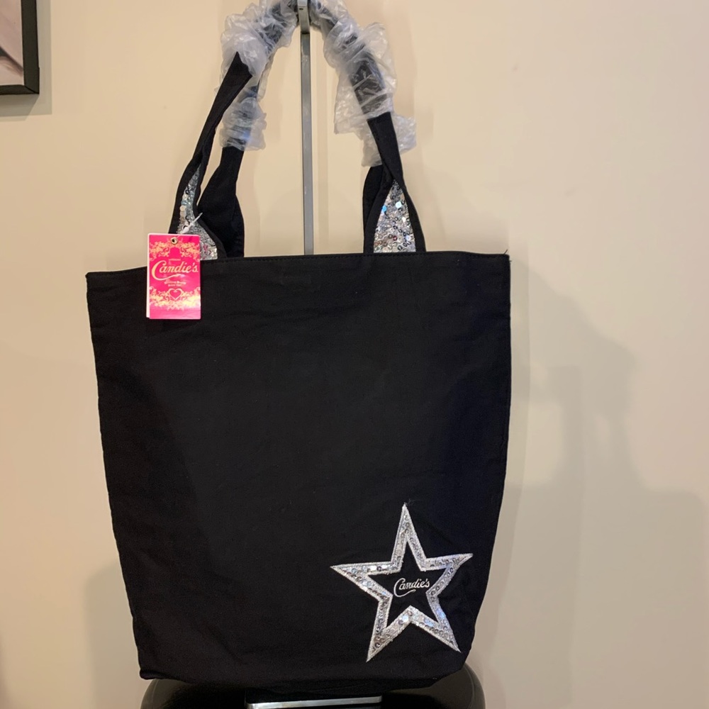 Candies Tote - Black with silver sequins - NEW